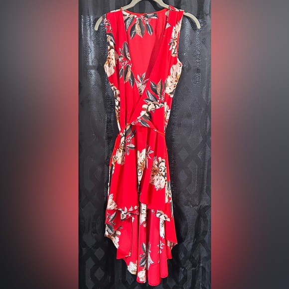 Red Floral Sleeveless Wrap Dress Made By zeagoo. Women’s Size Small. - Picture 2 of 8
